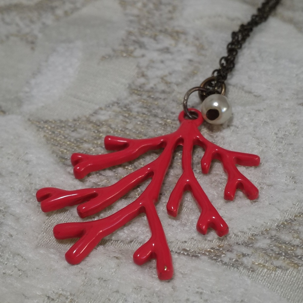 Faux Pink Coral & Pearl Necklace